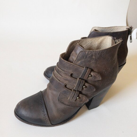 Freebird By Steven Malbc Brown Leather Block Heel Ankle Boots SZ 7 - Picture 16 of 16